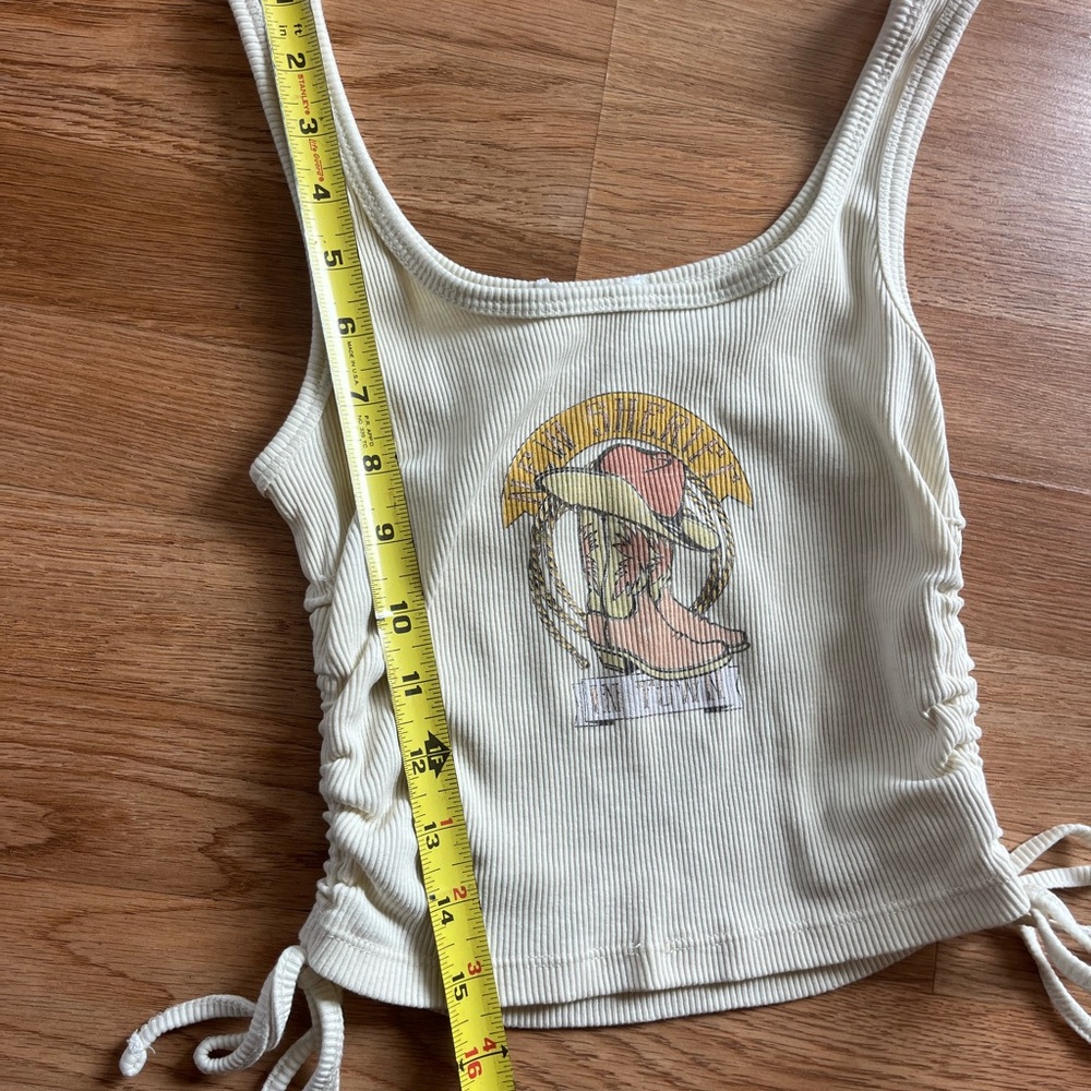 Tilly’s Full Tilt “New Sheriff In Town” Cowgirl Crop Tank Top Small Ivory Yellow - Picture 5 of 7